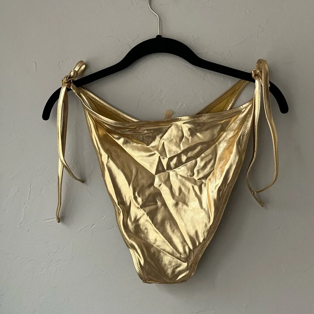✨SKIMS SWIM METALLIC DIPPED TIE BIKINI BOTTOM GOLD L 2X